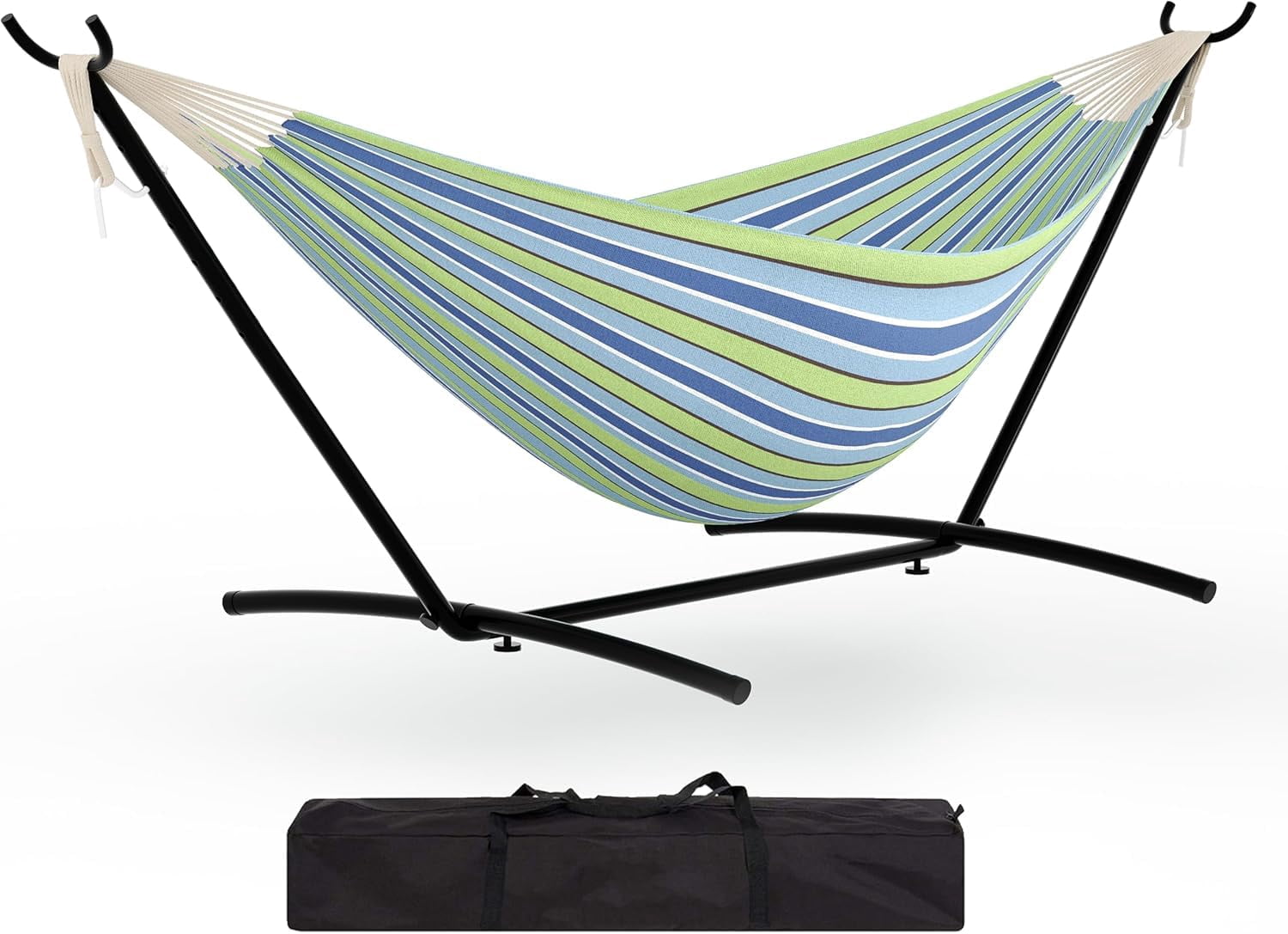 Kojooin Hammock with Stand for Outside, Upgraded Spreader Bar, Heavy Duty Space Saving Steel Stand 2 Person, 500lb Capacity + Waterproof Carry Bag, Indoor & Outdoor Hammock for Garden Yard