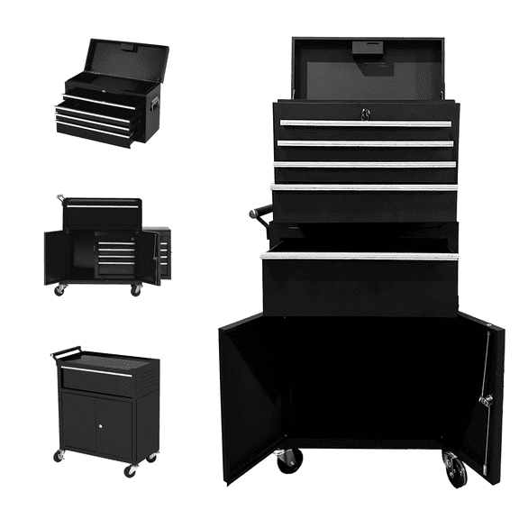 Kojooin Heavy-Duty Five-Drawer Rolling Toolbox Cabinet a Two-In-One Detachable Metal Storage Organizer with Lockable Drawers and Lining, Suitable for Mobile Toolboxes In Garages and Workshops