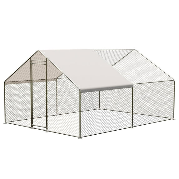 Kojooin Heavy Duty Walk-In Chicken Coop – Large Outdoor Metal Run for 10 Chickens, Reinforced Wire Mesh, Waterproof & UV Cover, Secure Lock