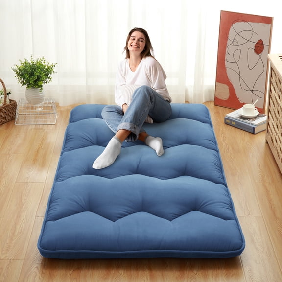 Kojooin Japanese Futon Mattress Floor Mattress for Kids, Japanese Futon Floor Mattress Twin Size Sleeping Mattress for Floor, Tatami Mat, Roll Up Mattress Camping Mattress Pad,purplish blue