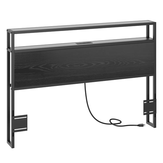Kojooin King Size Headboard, Headboard with 2 Outlets, LED Lights and USB Ports, Adjustable Height, Storage Rack, Rustic Brown and Black