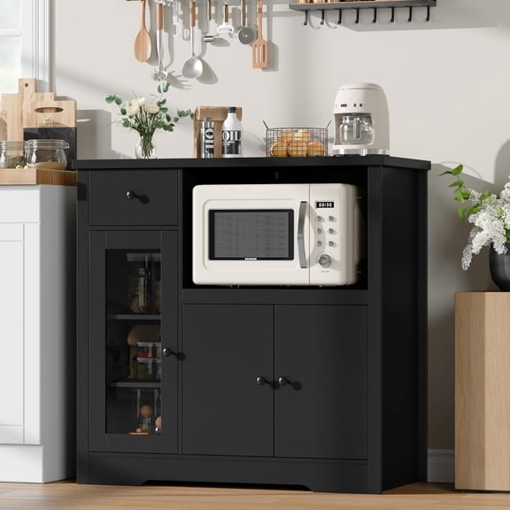 Kojooin Kitchen Microwave Cabinets with Storage, Buffet Cabinet Sideboard with 3 Doors,1 Drawer and Adjustable Shelves, Pantry Storage Cabinet for Kitchen, Dining Room, Living Room