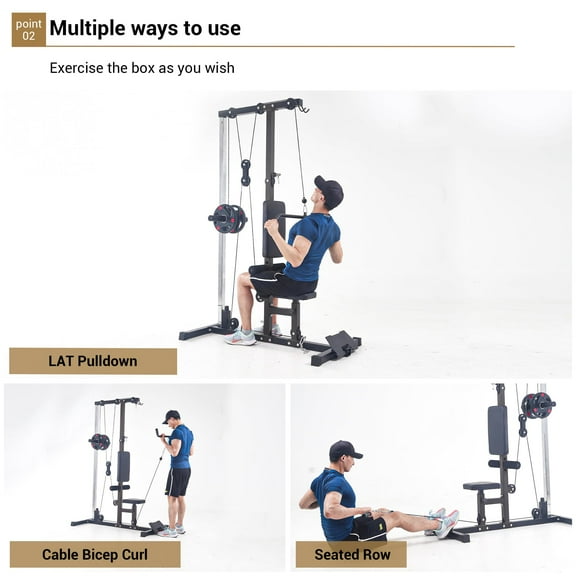 Kojooin LAT Pulldown Machines with High and Low Pulley Station, Multi-Functional Cable Machine with Adjustable Leg Support for Home Gym Total Body Training, Back Exercise Equipment