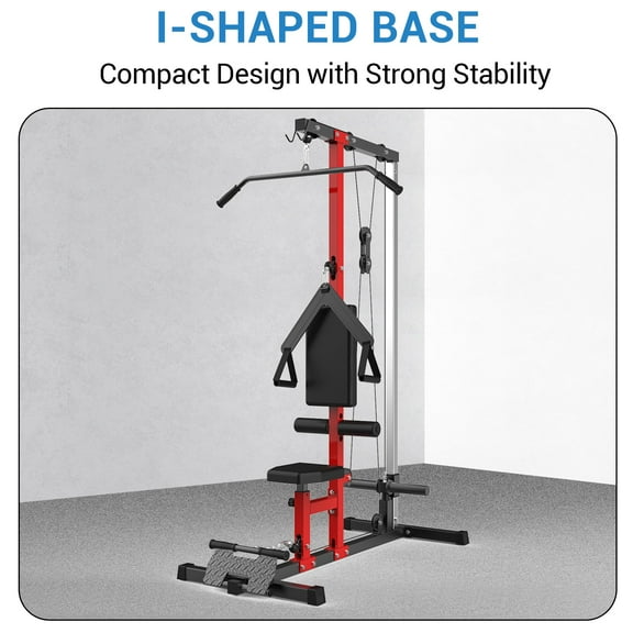 Kojooin LAT Pulldown Machines with High and Low Pulley Station, Multi-Functional Cable Machine with Adjustable Leg Support for Home Gym Total Body Training, Back Exercise Equipment