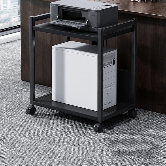 Kojooin Large Printer Stand, 2-Tier Computer Tower Stand with 360° Rotating Wheels, Metal CPU Holder Cart Under Desk, Mobile Printer Table for Home/Office Storage and Organization