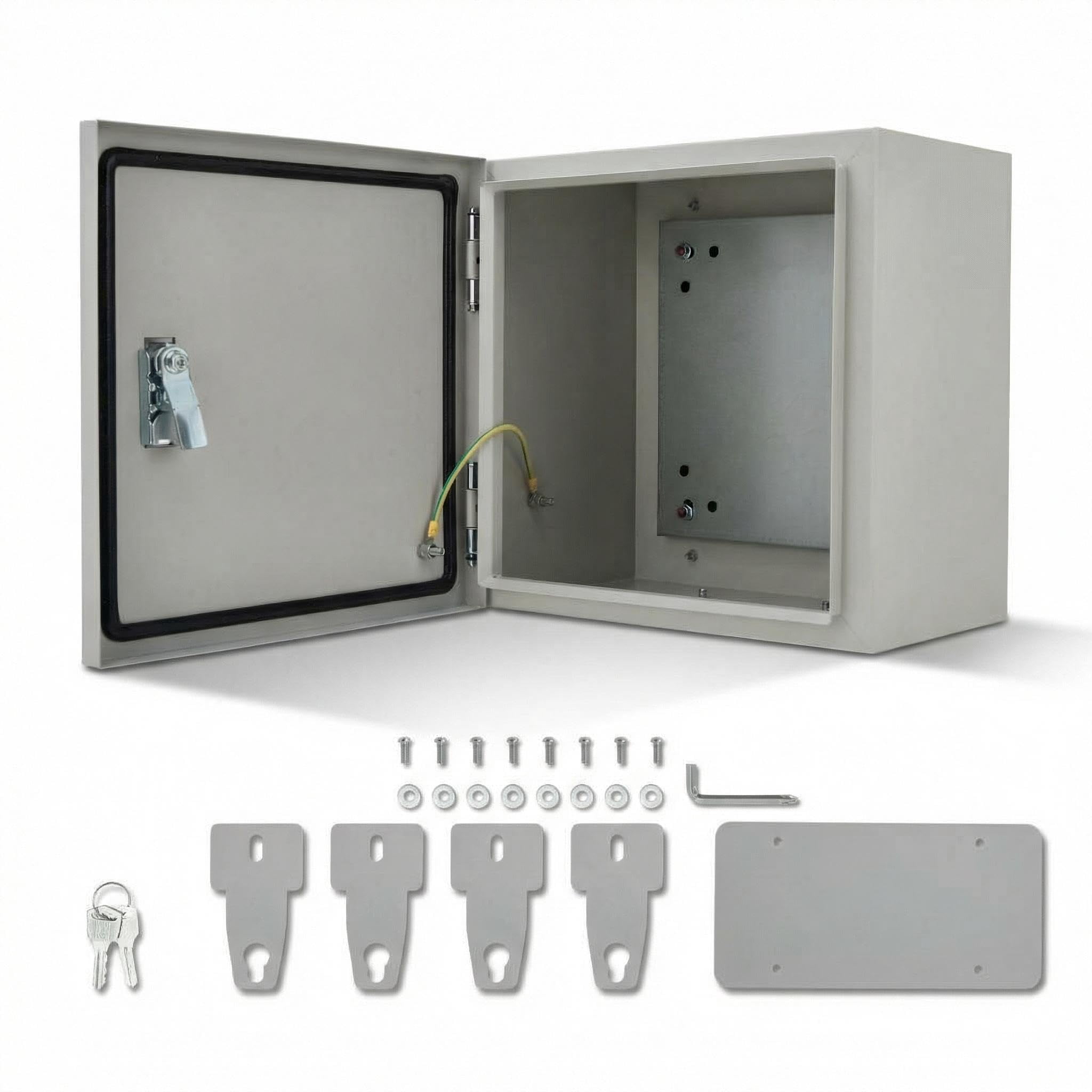 Kojooin Lockable Outdoor Electrical Box, NEMA 4X Steel Enclosure, IP67 Waterproof Dustproof Junction Box with Mounting Plate and Key for Indoor Outdoor