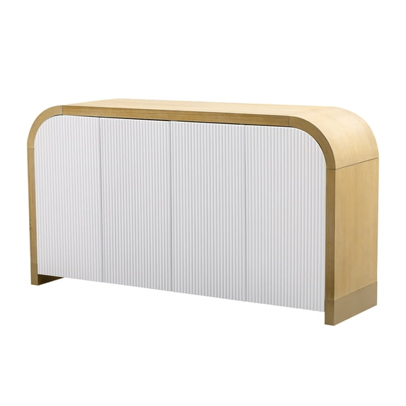 Kojooin Modern 4 Wavy Door Curved Corner Sideboard Storage Cabinet With Adjustable Shelves, Buffet Cabinet For Dining Room Living Room Bedroom Hallway Kitchen