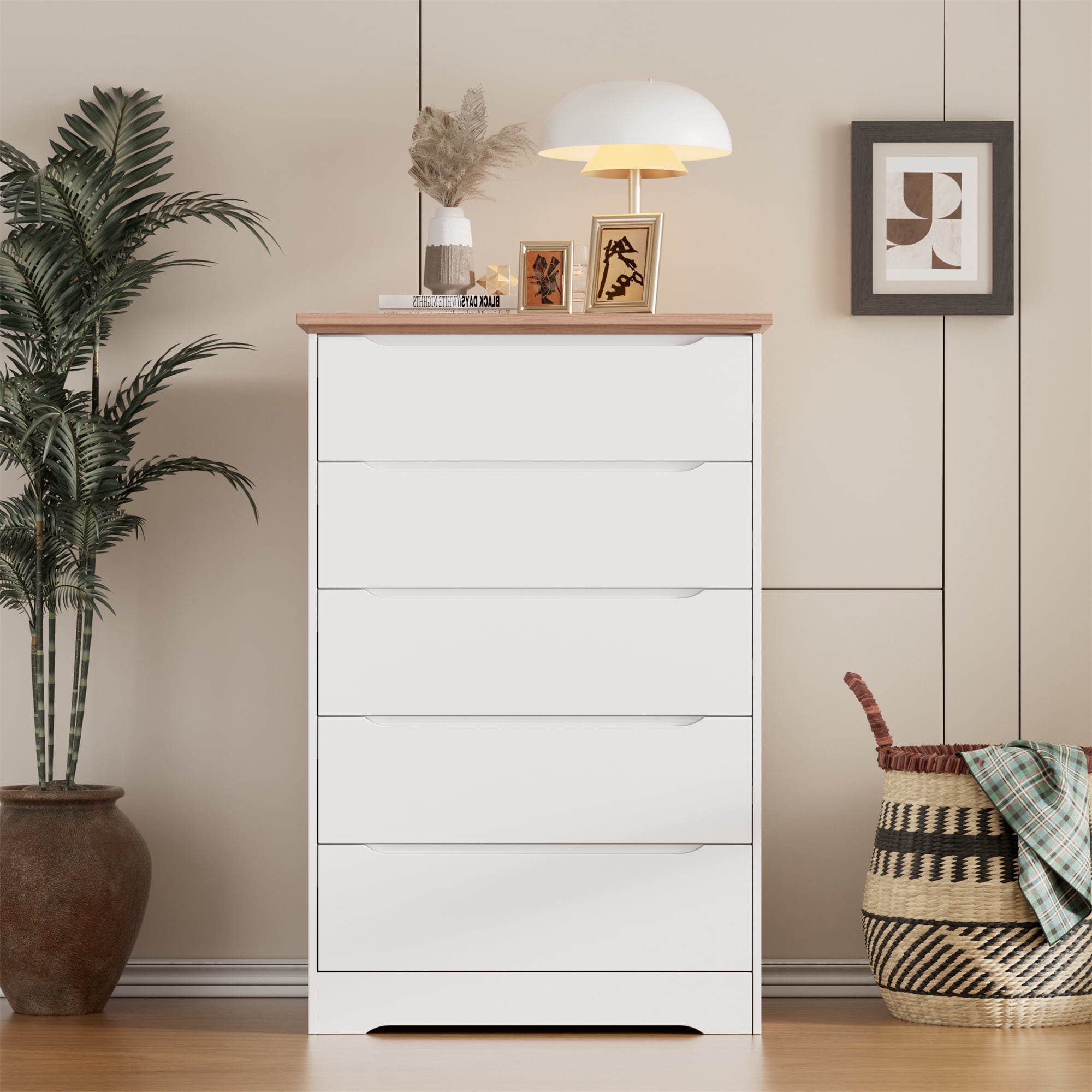 Kojooin Modern 5 Drawers Dresser For Bedroom, 43.7 Inch Tall Chest Of Drawers, Accent Dresser ...