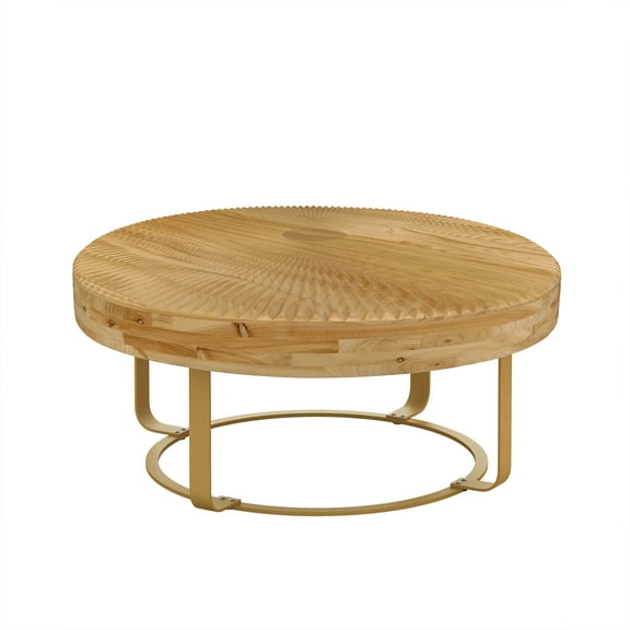 Kojooin Modern Round Coffee Table, Farmhouse Wooden Carving Pattern Coffee Table, Rustic Side Table With Metal Legs, Center Table For Living Room Office