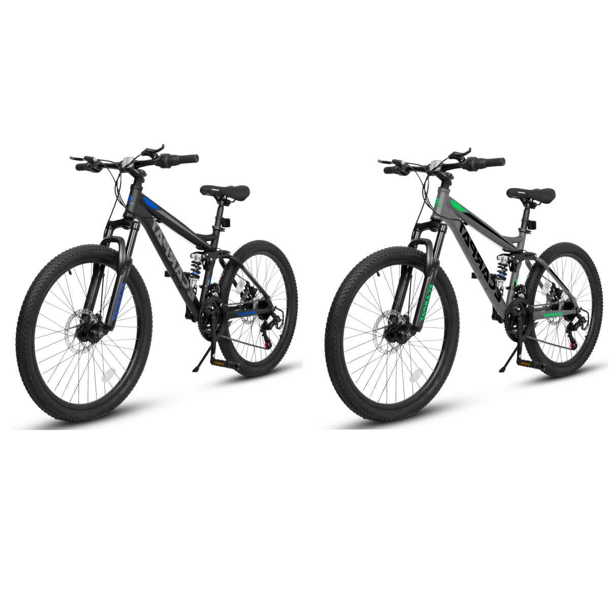 Kojooin Mountain Bikes For Mens Womens, 24" Mountain Bike, 21-Speed Full Suspension Bicycles With Front Fork & Shock Absorber, Steel Frame Ergonomics City Bike