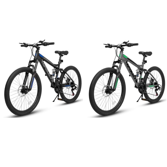 Kojooin Mountain Bikes For Mens Womens, 24" Mountain Bike, 21-Speed Full Suspension Bicycles With Front Fork & Shock Absorber, Steel Frame Ergonomics City Bike