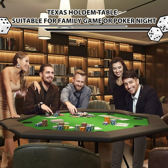 Kojooin Octagon Poker Table with Collapsible Legs, Texas Holdem Blackjack Poker Table with Cup Holders, Casino Leisure Gamimg Table for 8 Players