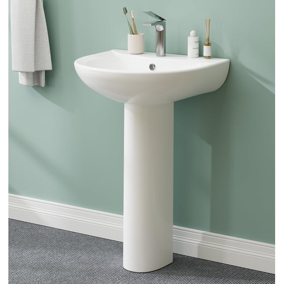 Kojooin Pedestal Bathroom Sink, 20 Inches Wide x 17 Inches Deep, u-Shaped White Ceramic with Overflow Hole, Semi-Circular Ceramic Pedestal Sink, Suitable for Laundry Rooms and Bathrooms