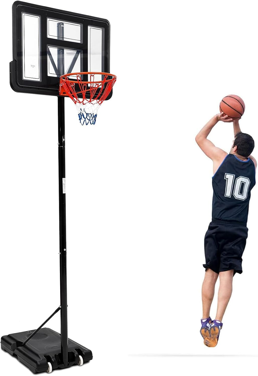 Kojooin Portable Basketball Hoop System with An Adjustable 5.2-Foot To 10-Foot Basket and Built-In Wheels, Suitable for Teenagers