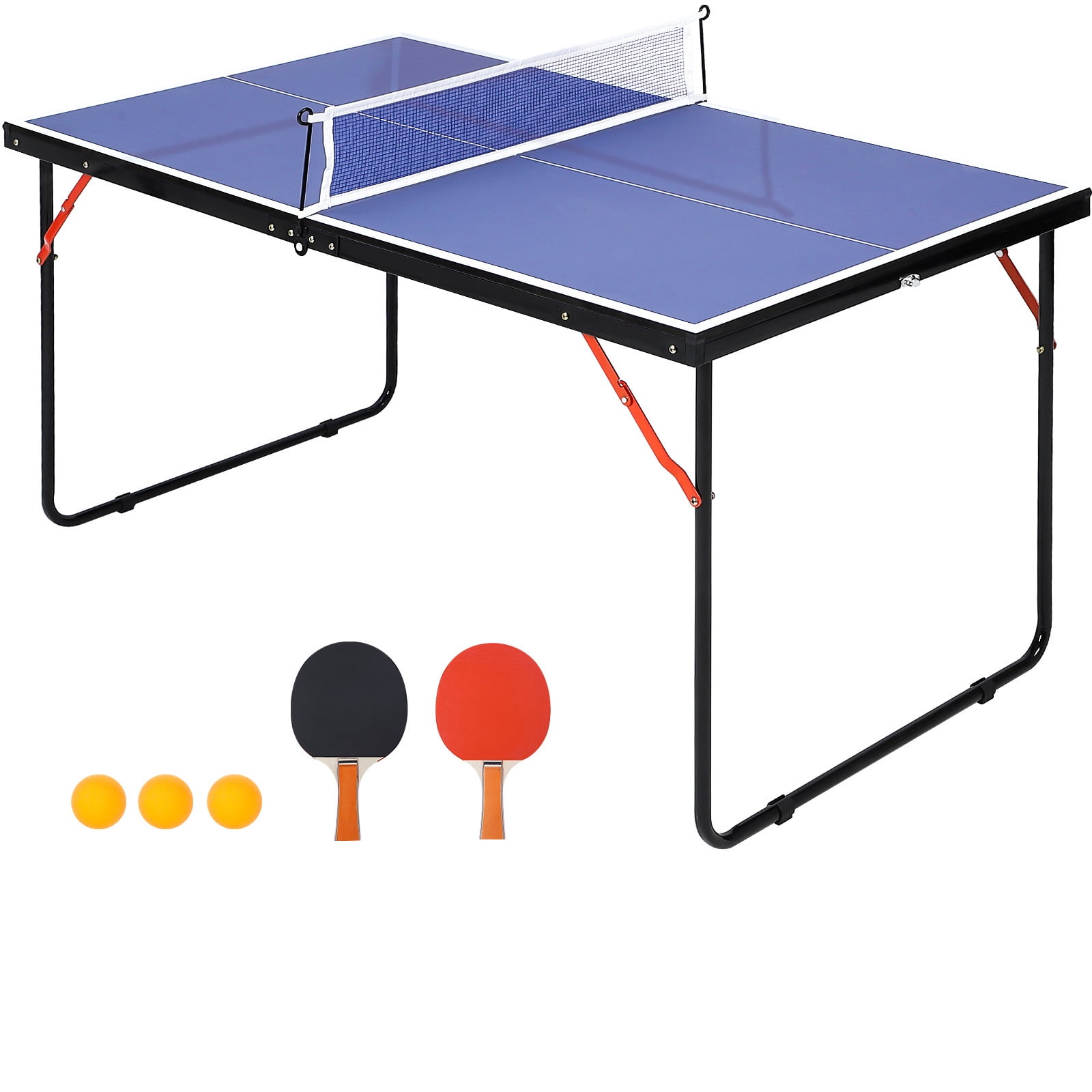 Kojooin Portable Ping Pong Table, 4.5 Ft Folding Table Tennis Set with Net, 2 Paddles and 3 Balls for Indoor Outdoor Use