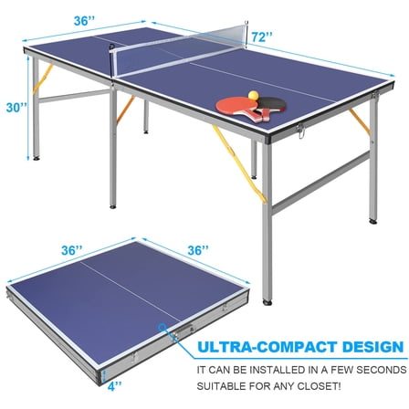 Kojooin Professional Ping Pong Table 6x3 FT Indoor/Outdoor Portable Table Tennis Table Set with Net, 2 Paddles & 3 Balls, Table Tennis Game for Adults & Teens