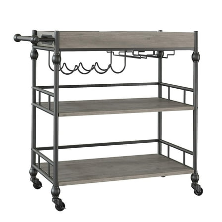 Kojooin Rolling Bar Cart – 3-Tier Serving Cart with Wine Rack, Glass Holder & Kitchen Shelf, Mobile Drink Cart for Home, Dining, and Entertaining