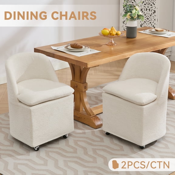 Kojooin Rolling Barrel Chair Set Of 2, Round Upholstered Dining Chair With 360° Swivel Universal Wheels, Comfy Chenille Accent Sofa Couch For Dining Room Living Room