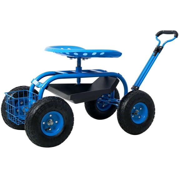 Kojooin Rolling Garden Scooter Garden Cart Seat With Wheels And Tool Tray, 360 Swivel Seat, Outdoor Gardening Workseat Rolling Garden Cart For Outdoor Working