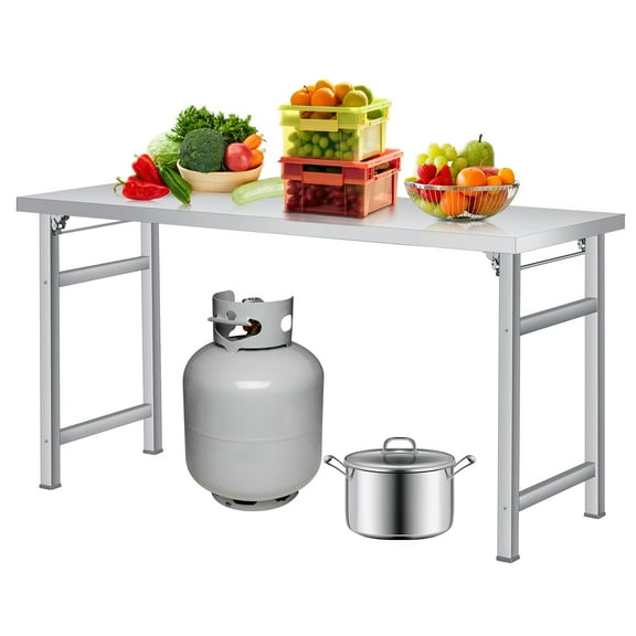 Kojooin Stainless Steel Folding Table – 520 lbs Load, Foldable Workstation, Single Tier, No Undershelf, Commercial Work Table for Kitchen, Restaurant, Garage, Outdoor & Camping