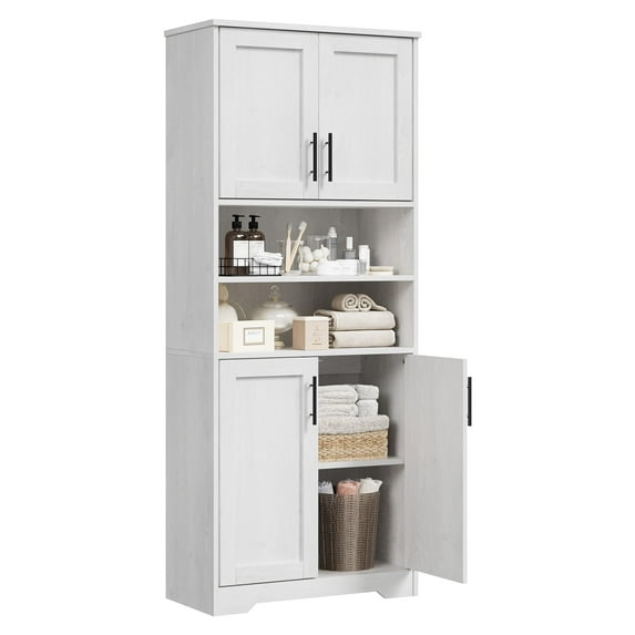 Kojooin Tall Bathroom Cabinet, Freestanding Bathroom Storage Cabinet with Glass Doors and Adjustable Shelves, 67" Cupboard Modern Storage Cabinet for Kitchen, Pantry, Living Room