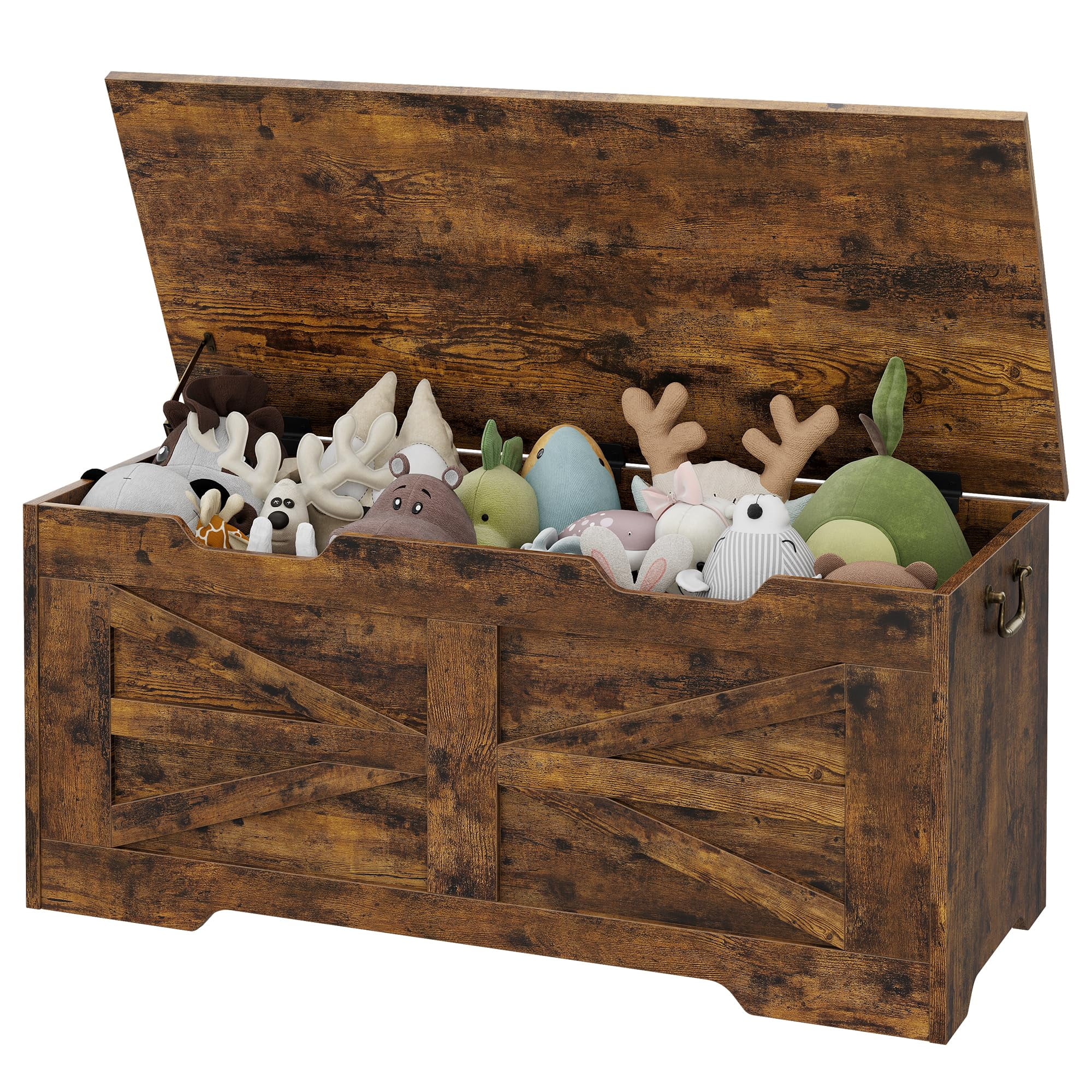 Kojooin Toy Storage Box with Lid, Wooden Toy Organizer, Unisex, with Safety Hinges, Entryway Storage Bench, 350 Lbs Load Capacity, Suitable for Living Room and Playroom