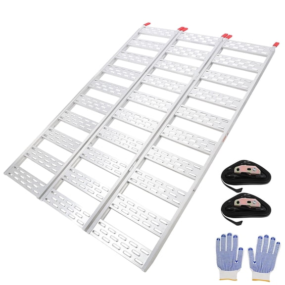Kojooin Triple Fold Loading Ramp, Aluminum Vehicle Ramp with Non Slip Surface and 1500 Lb Capacity for ATV, Mower or Trailer