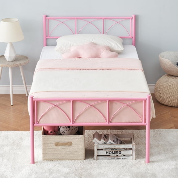 Kojooin Twin Bed Frame with Headboard and Footboard, Heavy Duty Metal Platform Bed for Girls, Boys or Teens