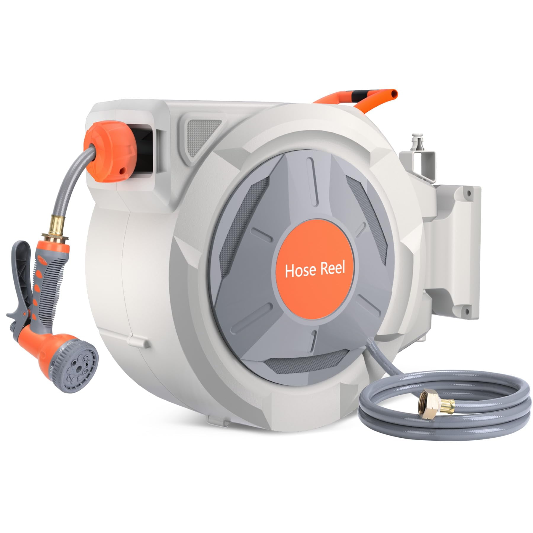 Kojooin Wall Mounted Retractable Hose Reel – Automatic Rewind, Adjustable Length Lock, 180° Swivel Bracket, Slow Return System