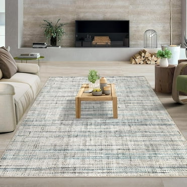 Kojooin Washable Rug,Modern Print Braided Rug,Rug Non Slip Large Rug,Grey/Blue,10'x13'