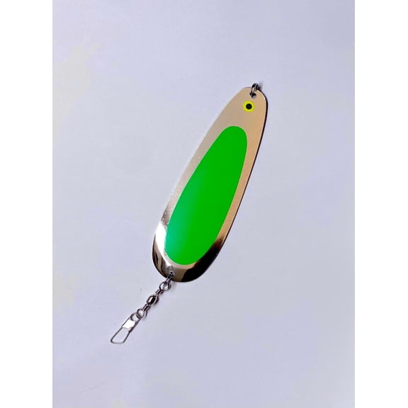 Kokanee Dodger: uv "FLO GREEN" / nickel