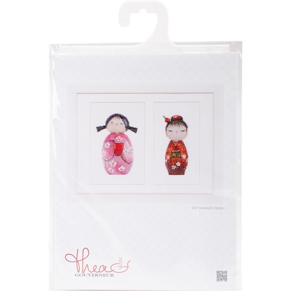 Kokeshi Dolls On Aida Counted Cross Stitch Kit-6.25"X8.5" 18 Count