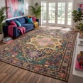 thumbnail image 1 of 8x10 Vintage Oriental Area Rug for living Room, Black and Pink Low Pile Stain Resistant Non-Slip Washable Rug for Bedroom with Distressed Medallion Pattern, 1 of 6