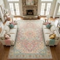 thumbnail image 1 of Kokia 8x10 Vintage Oriental Area Rug for living Room, Pink and Orange Low Pile Stain Resistant Non-Slip Washable Rug for Bedroom with Distressed Medallion Pattern, 1 of 8