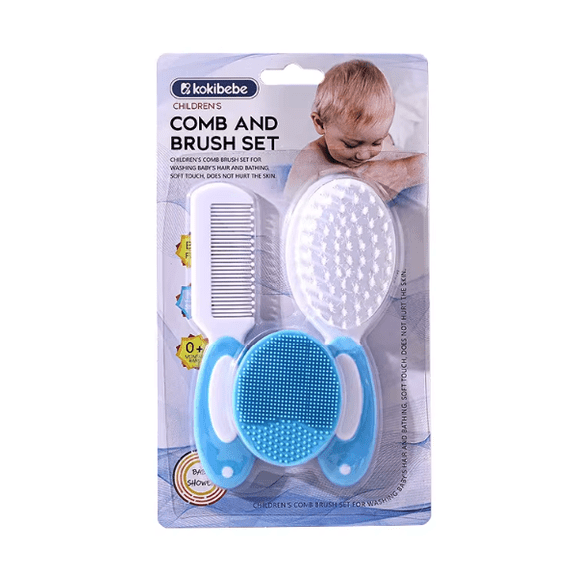 Kokibebe Baby Comb and Brush Set for Newborns, Soft Bristle Hairbrush and Infant Scalp Massager, Blue