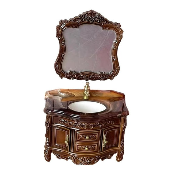 Kokiya 1/12 Dollhouse Bathroom Vanity Miniature Furniture for Furnishings DIY Model dark brown