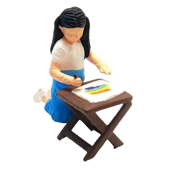 Kokiya 1/64 People Figures Drawing Girl Figure for Dollhouse Micro Landscapes Decor blue