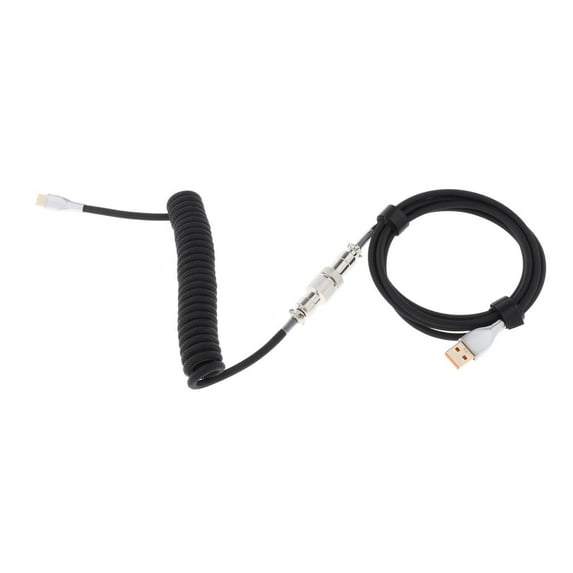 Kokiya 1.8M Coiled Cable Wire/ USB Port/ TPU Metal 5V/ 4A Mini Connector/ Keyboard Cable/ for Mechanical Keyboard Computer Speaker Game Black
