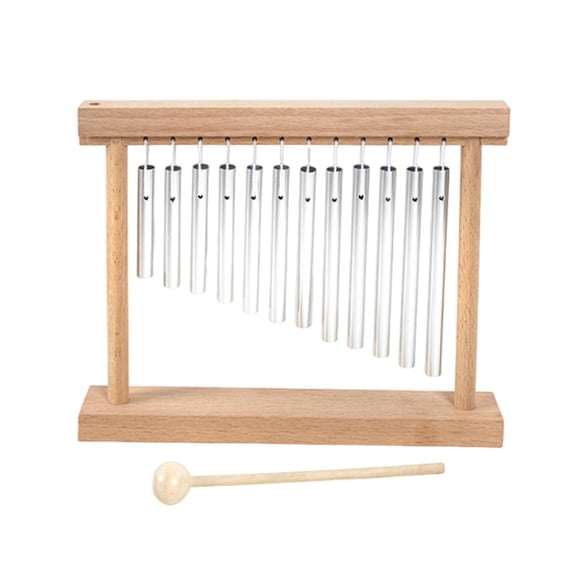 Kokiya 12 Tone Chime Hand Chimes Accompaniment Desktop Decoration Music Percussion Instrument with Wooden Stand for Performance Kids