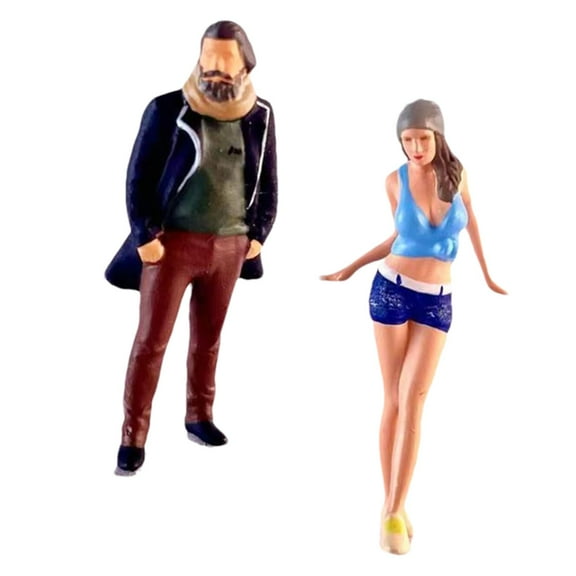 Kokiya 2 Pieces 1/64 Scale People Figures Artistic Scarf Uncle for Fairy Garden Desktop