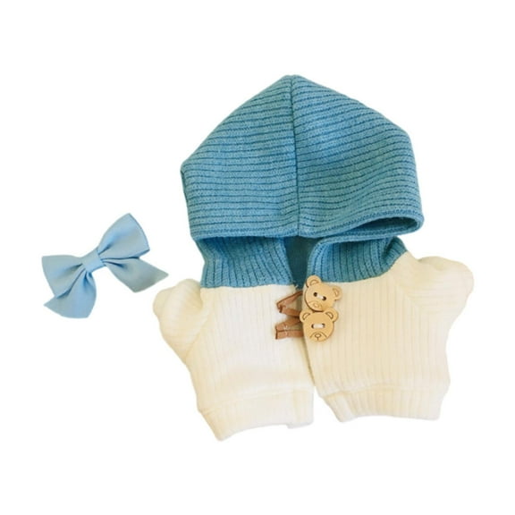 Kokiya 2 Pieces Dolls Hoodie Coat and Bow Hairpin Miniature Clothing for 20cm Dolls Blue
