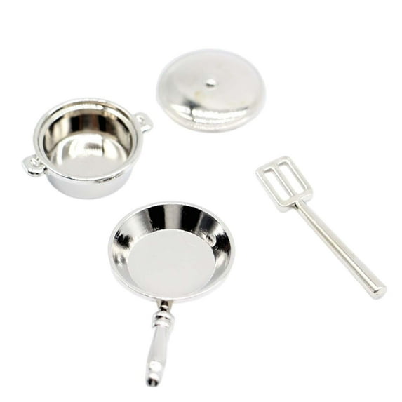 Kokiya 4 Pieces 1/12 Dollhouse Cookware Dollhouse Decoration Kids Pretend Play Kitchen