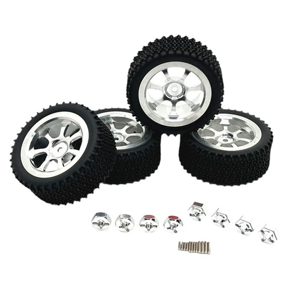 Kokiya 4 Pieces RC Car Wheels and Tires RC Crawler Car Tires for Wltoys 1/14 RC Car silvery