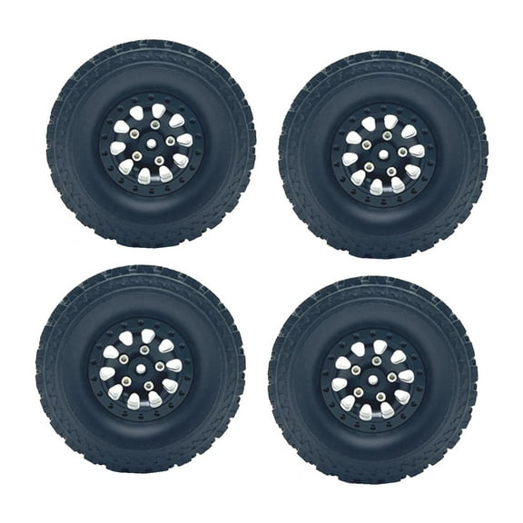 Kokiya 4 Pieces Tire Wheel Replacing Metal Wheel Rim Tire for 1/12 1/16 Vehicle DIY black