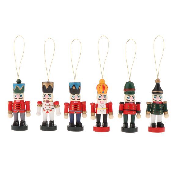 Kokiya 6pcs Wooden Christmas Nutcracker Figure Doll House Decoration Xmas Tree