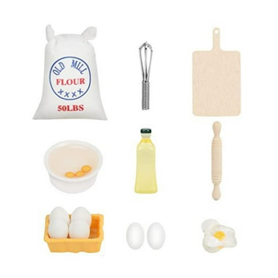 Kokiya 9 Pieces Cute Dollhouse Baking Set Pretend Cooking Toys Miniature Food Toy Bread