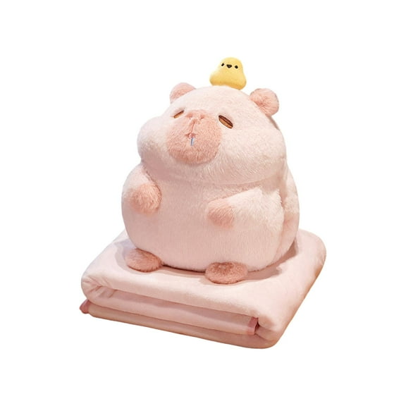 Kokiya Capybara Plush Toy Car Decor Lifelike Accompany Toy Animal Doll Stuffed Capybara Pink with Blanket