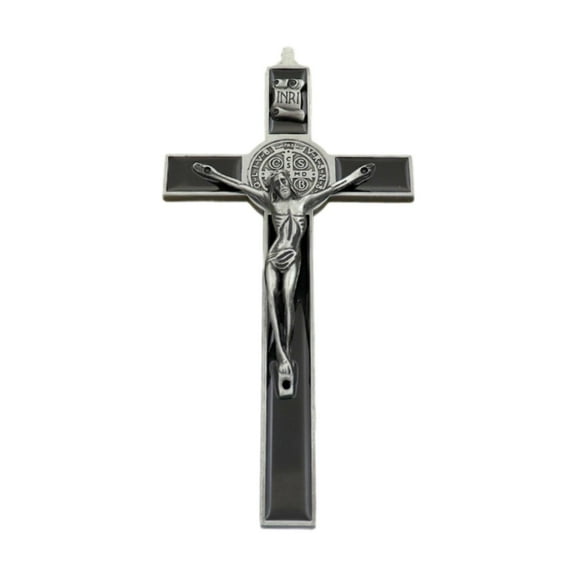 Kokiya Catholic Crucifix Figurine Decorative Metal Wall Art for Window Bedroom Home and Black