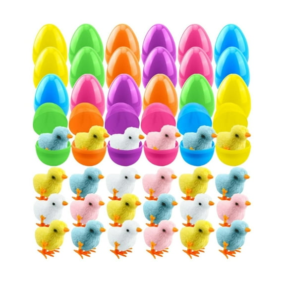 Kokiya Easter Eggs Filled with Wind up Toy Novelty Funny Easter Gifts Jumping Chicks Cute for Boys Girls Filling Treats Party Favors 24 Set