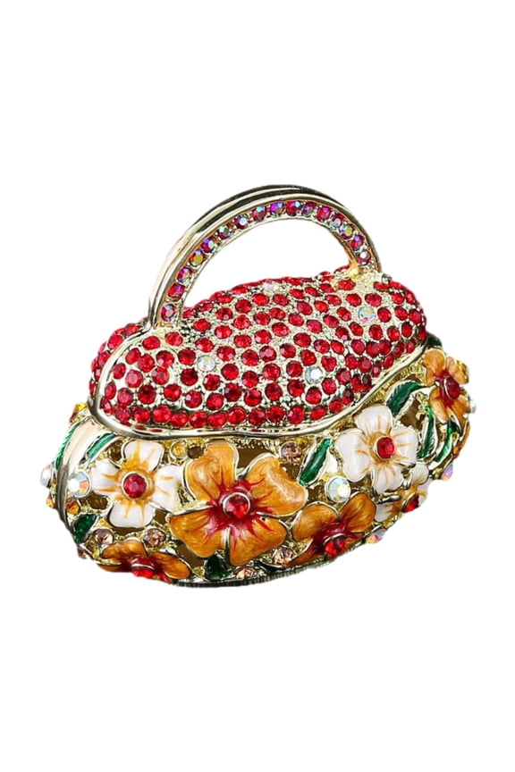 Enamel Trinket Box Ornament Retro s Holder for Tabletop Party Collectible red